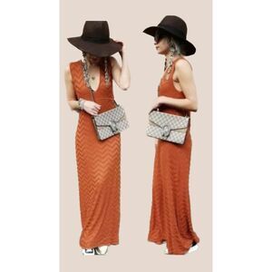 ZARA Rust Orange Metallic Maxi Dress
